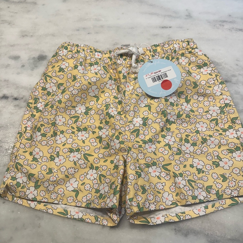 Little English Yellow Wimbledon Floral Kids Swim Trunks